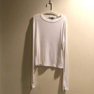 Forever 21 White Ribbed Long Sleeve Top